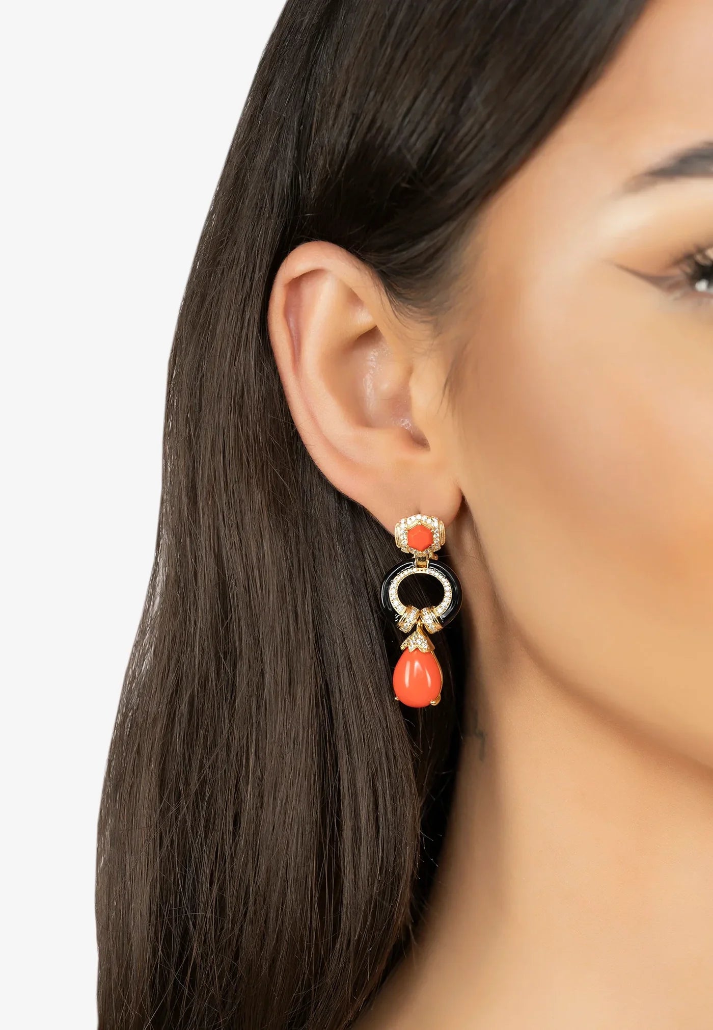Latelita Clara Bow Coral Drop Earrings Gold