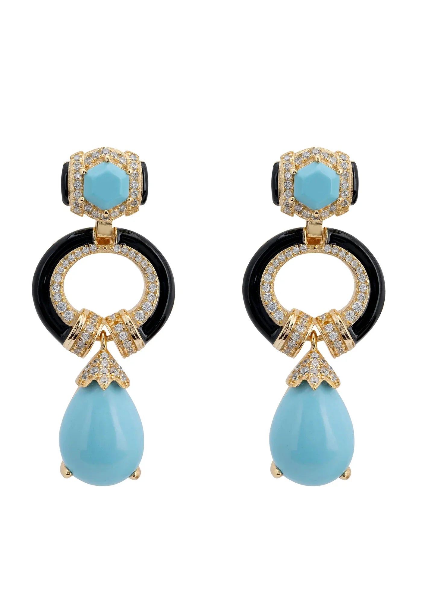 Latelita Clara Bow Turquoise Drop Earrings Gold