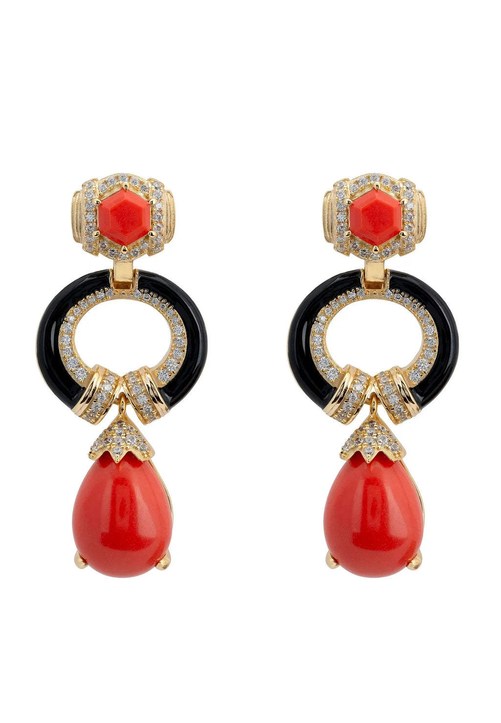 Latelita Clara Bow Coral Drop Earrings Gold