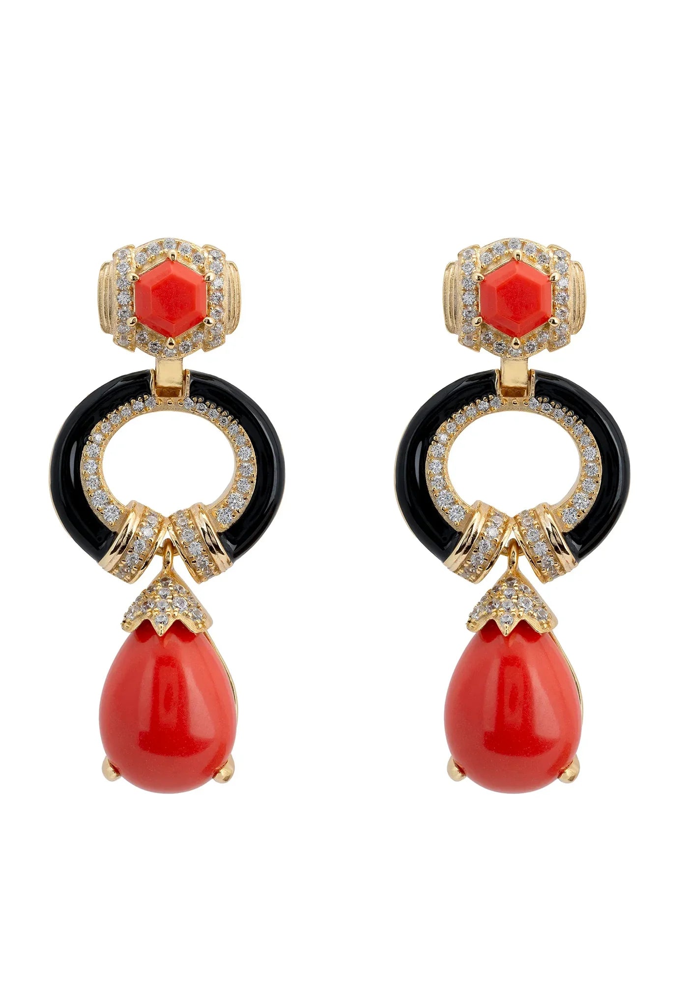 Latelita Clara Bow Coral Drop Earrings Gold