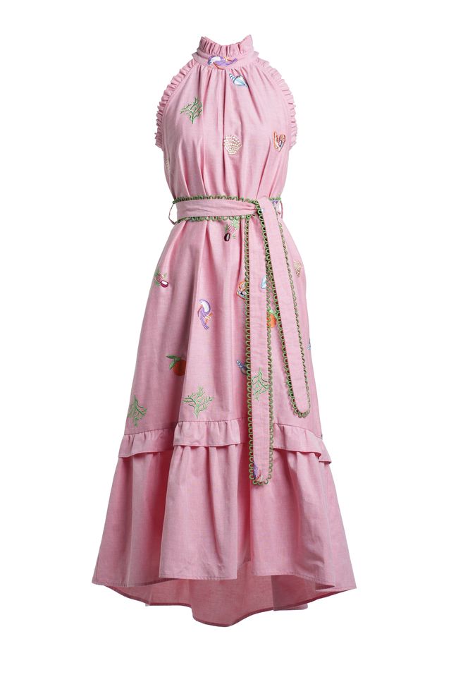 Emily Lovelock Celine Dress – Elegant Pink Printed Midi Dress