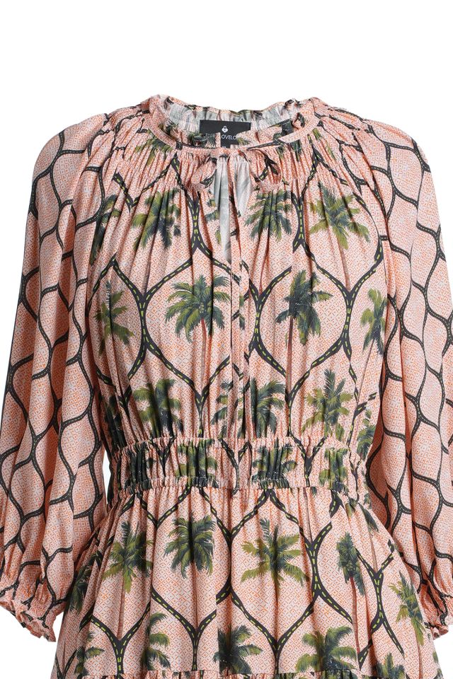 Emily Lovelock Eden Dress – Orange & Black Printed Midi Dress