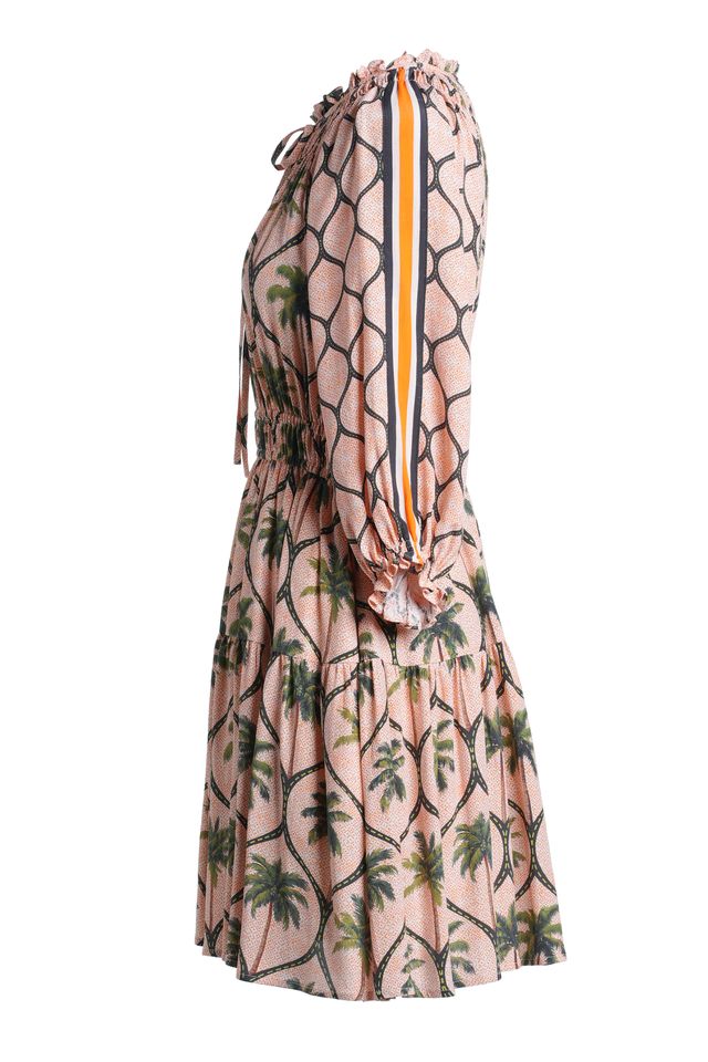 Emily Lovelock Eden Dress – Orange & Black Printed Midi Dress