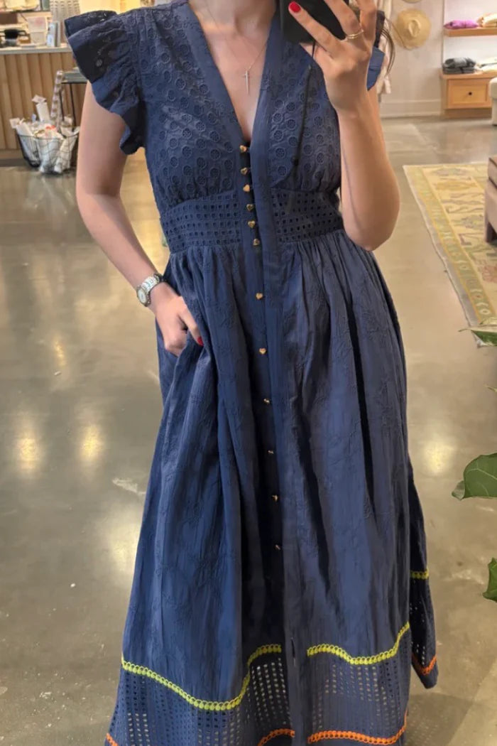 Emily Lovelock Madeline Cream OR Blue  Long Dress