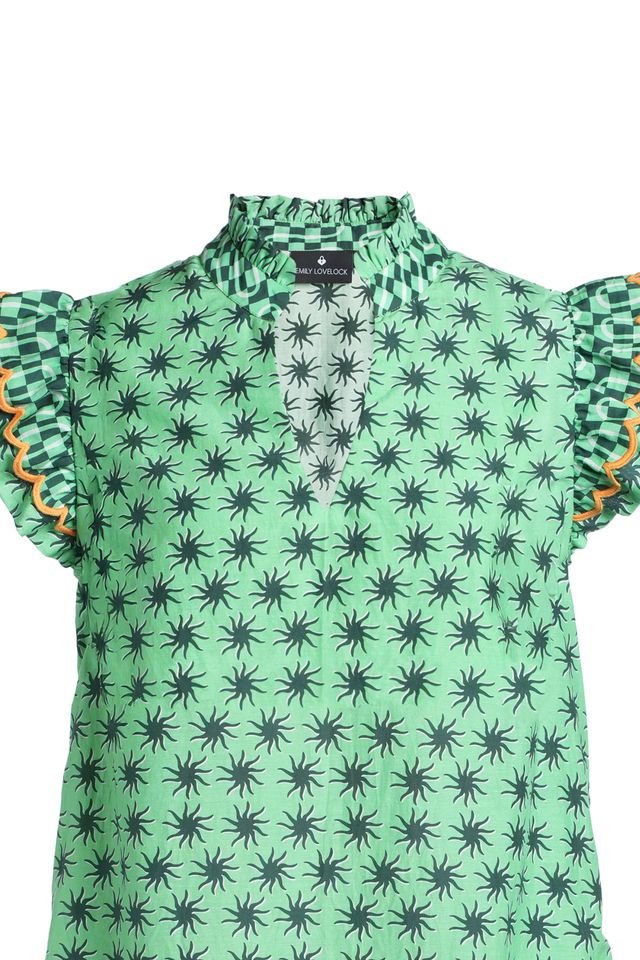 Emily Lovelock Megan Blouse – Green & Black Printed Statement Top