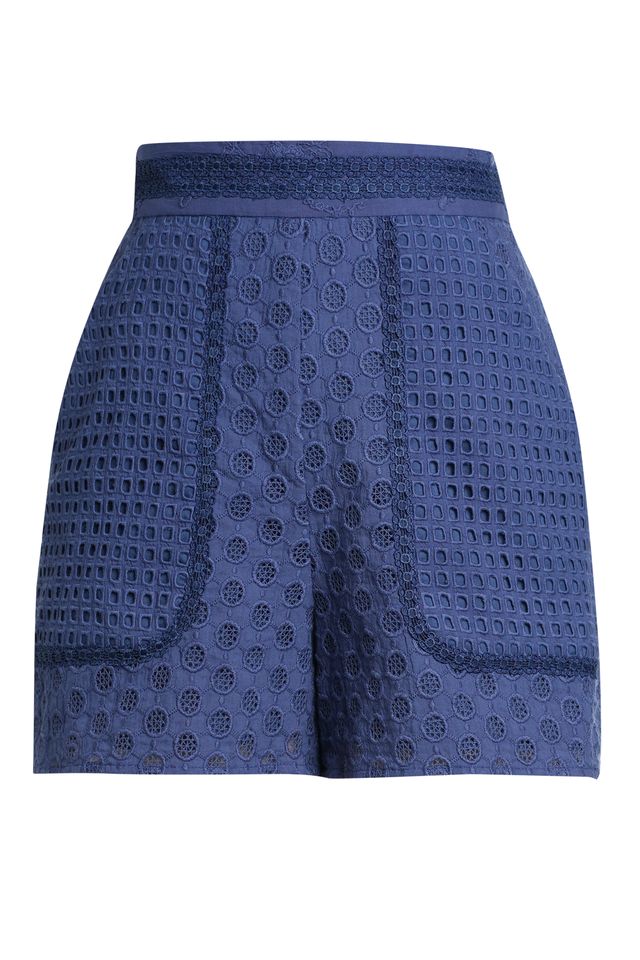 Emily Lovelock Nova Shorts – Blue Printed Tailored Shorts