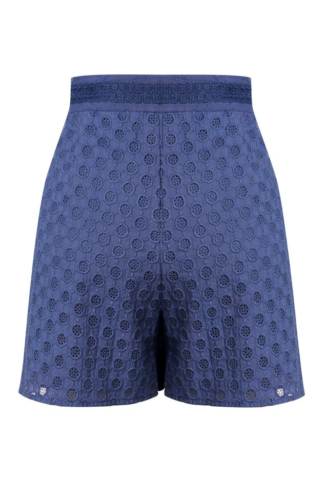 Emily Lovelock Nova Shorts – Blue Printed Tailored Shorts