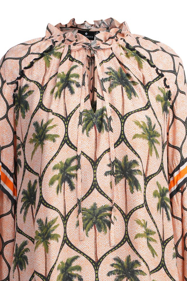 Emily Lovelock Tina Blouse – Orange & Black Printed Statement Top