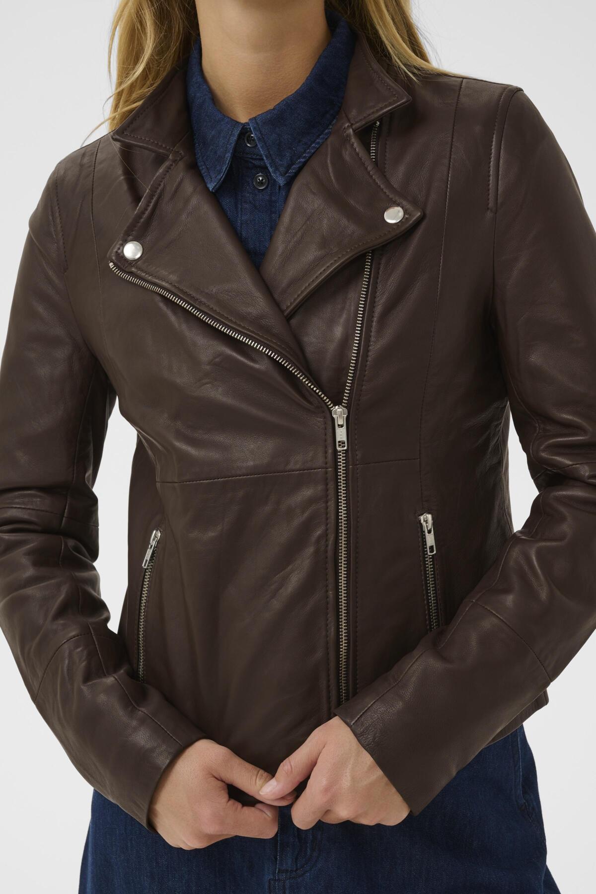 Part Two Frances Brown Leather Biker Jacket