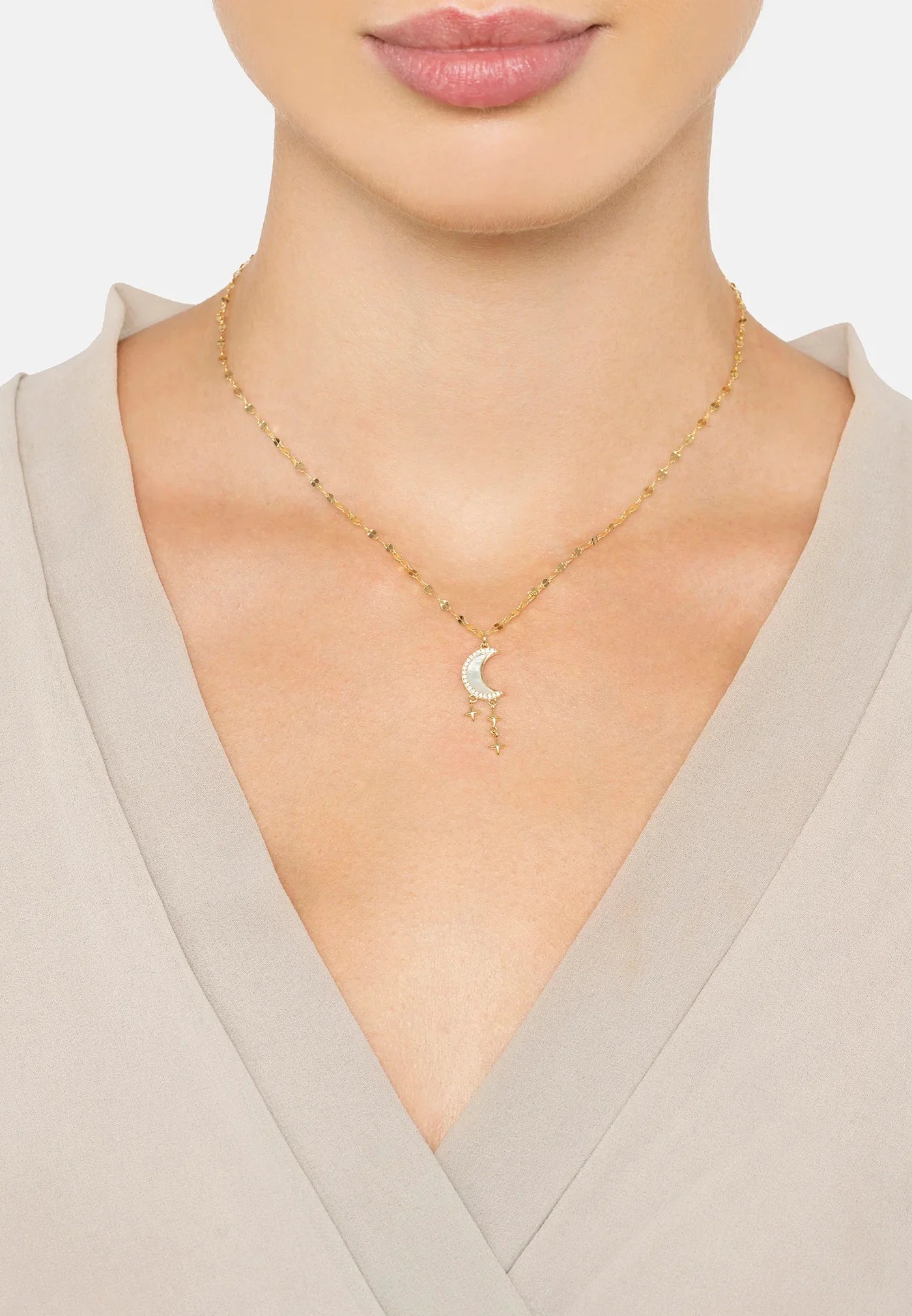 Latelita Crescent Moon Mother of Pearl Necklace Gold