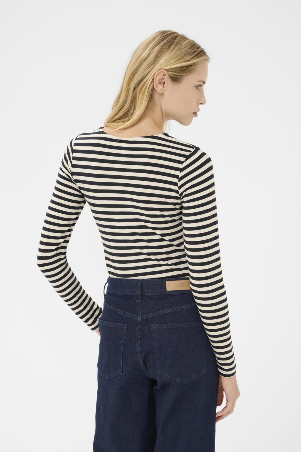 Part Two Nemajas Long Sleeve T-Shirt – Cream / Dark Blue & White Stripe