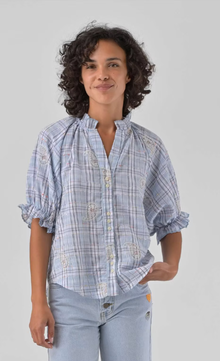Orfeo Clery Short Sleeved Pale Blue Top
