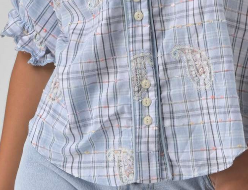Orfeo Clery Short Sleeved Pale Blue Top