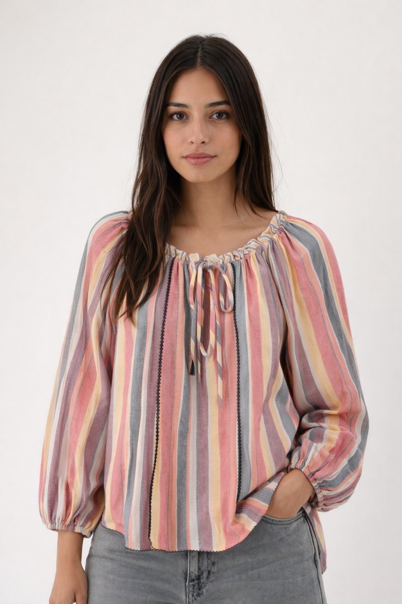 Orfeo Lisabeth Orange/Pink Striped Top