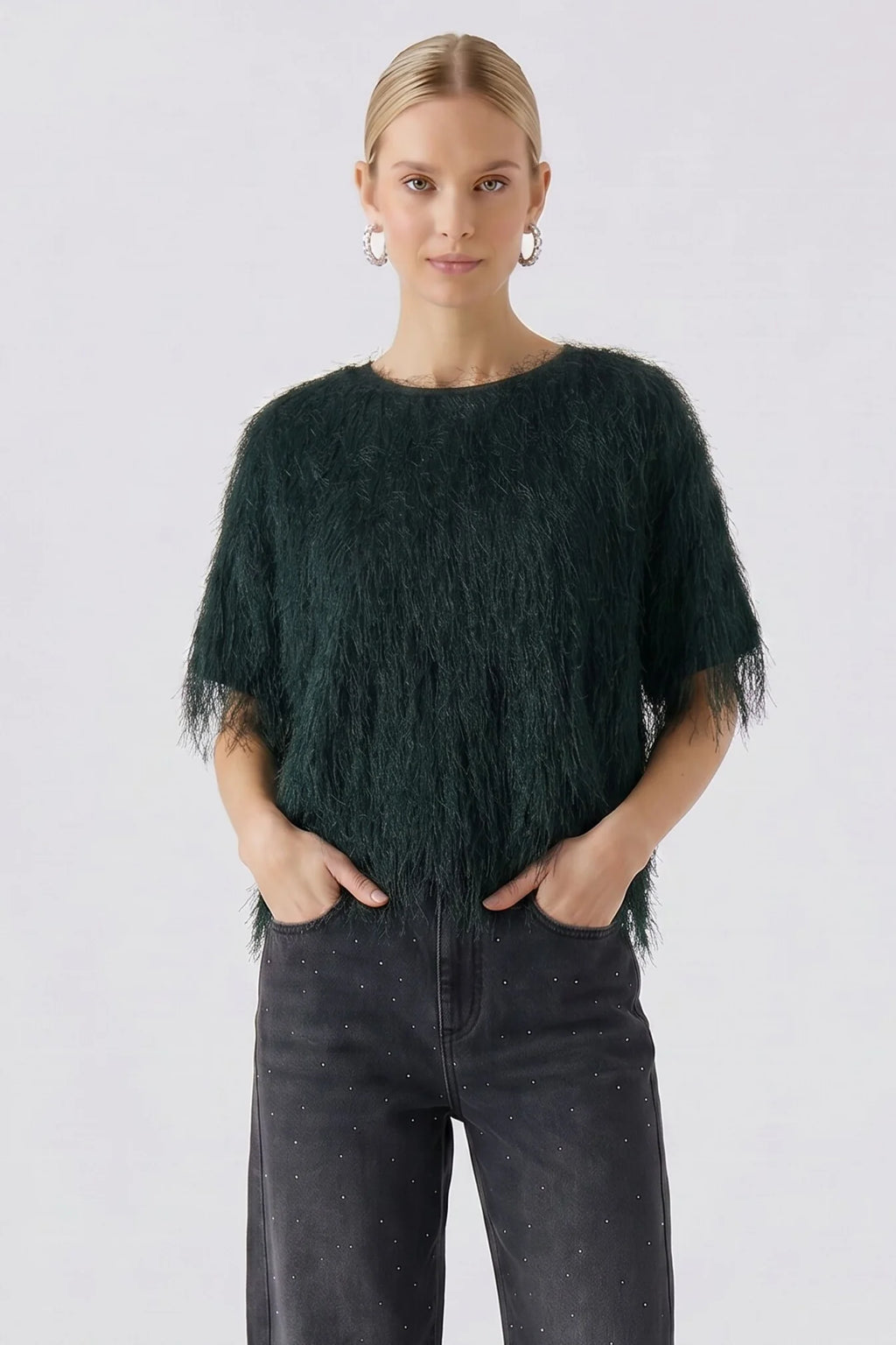Oui 100112 Tassel Top - Dark Green