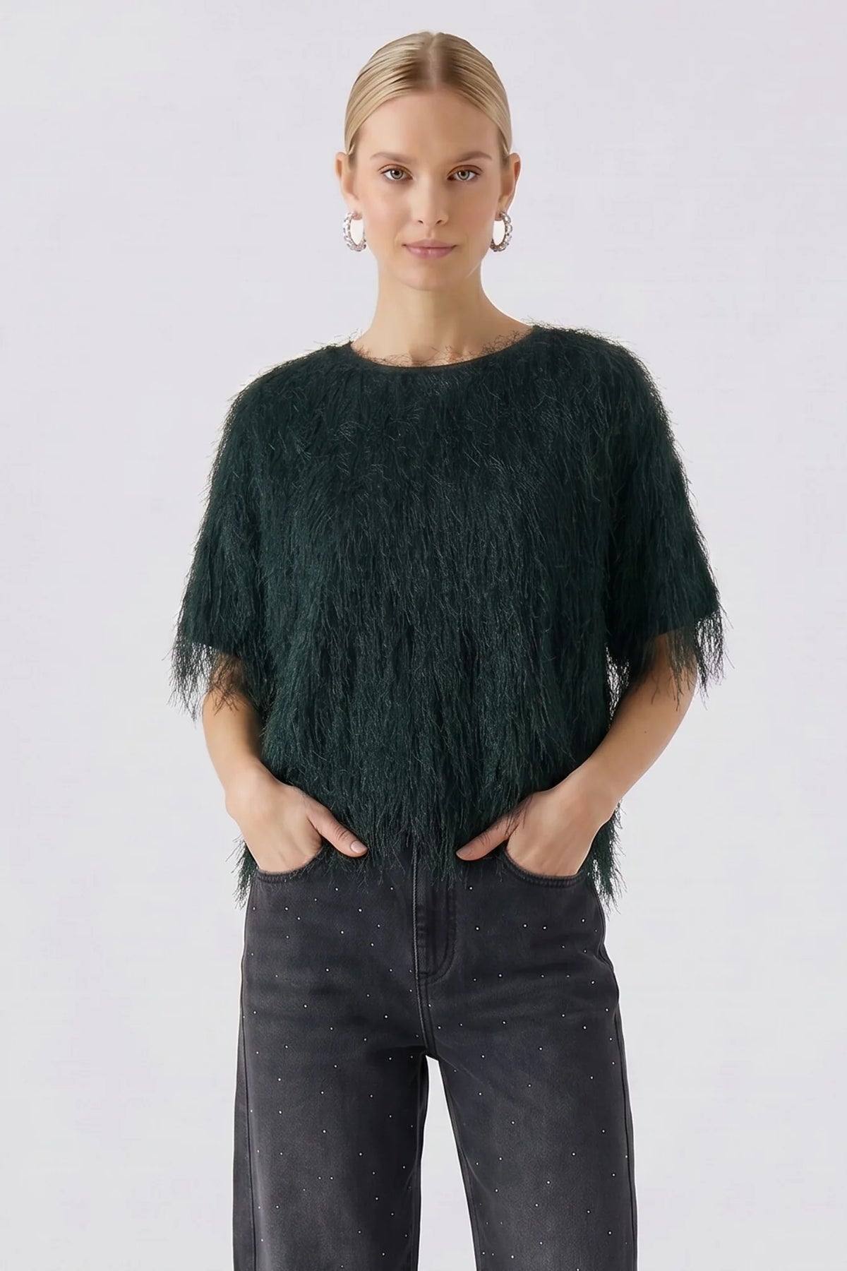 Oui 100112 Tassel Top - Dark Green