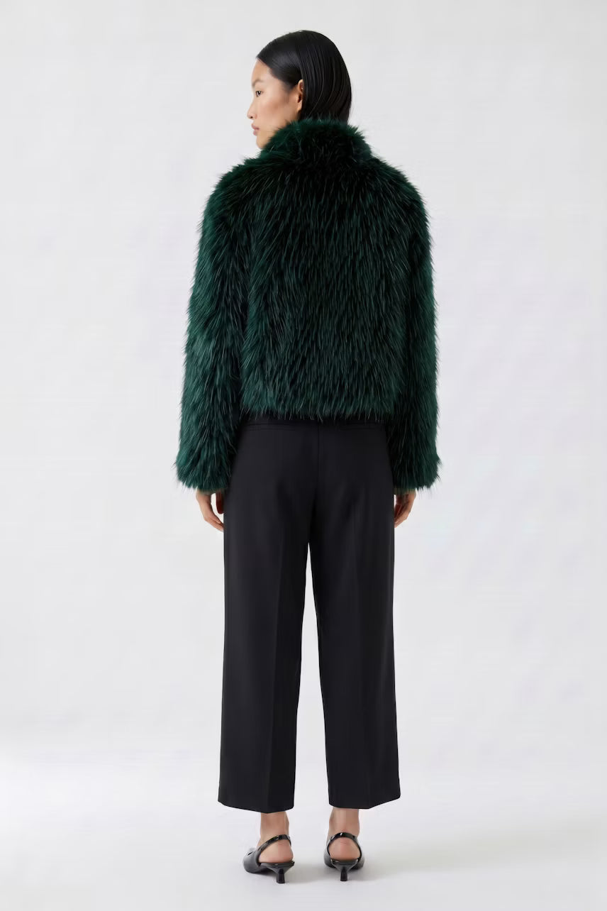 Oui 100473 Faux Fur Jacket - Dark Green