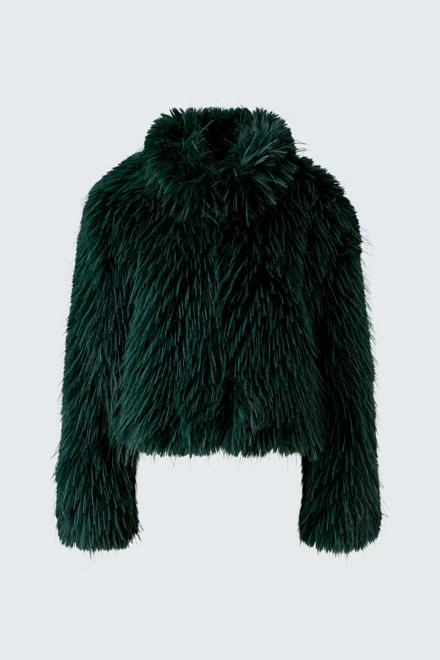 Oui 100473 Faux Fur Jacket - Dark Green
