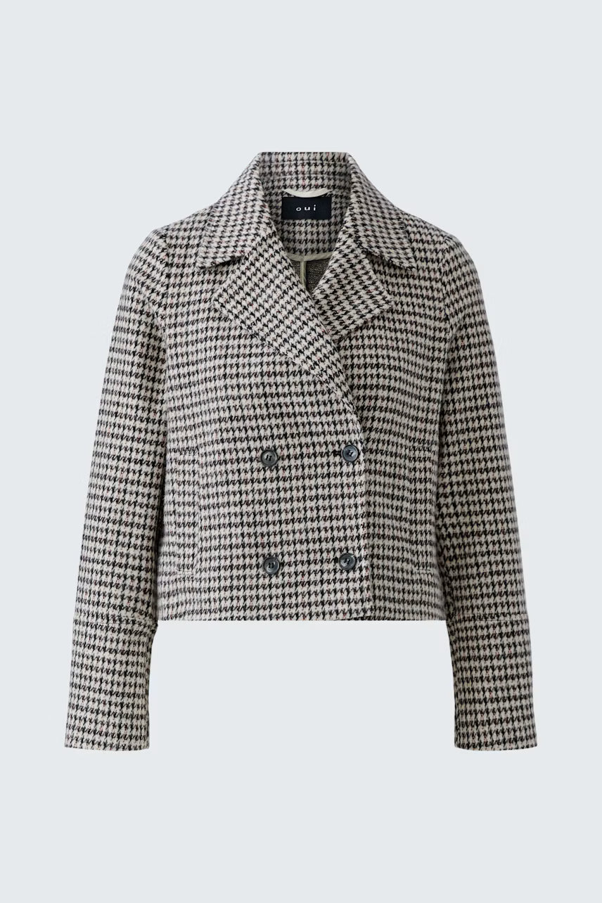 Oui 100827 Houndstooth Jacket - Grey/Black/Red