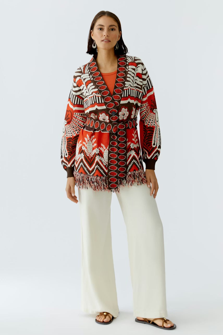 Oui Red/Brown Long Cardigan 97488