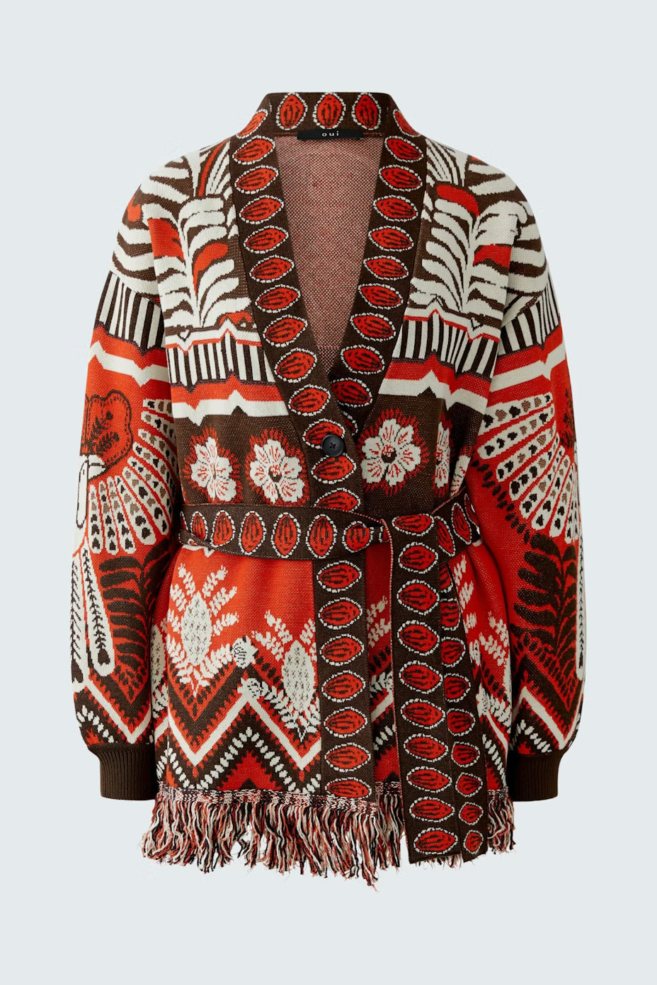 Oui Red/Brown Long Cardigan 97488
