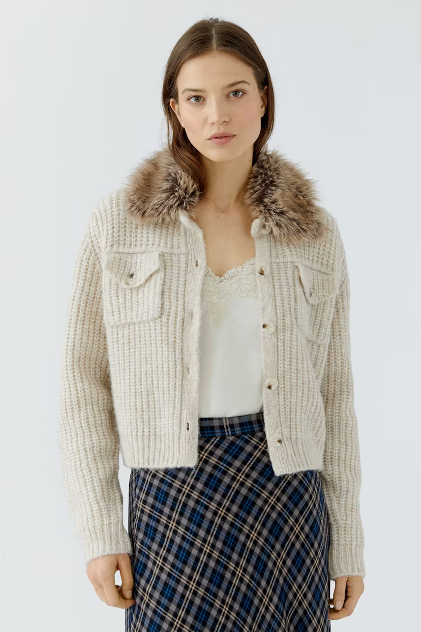 Oui 98024 Fur Collar Jacket - Cream