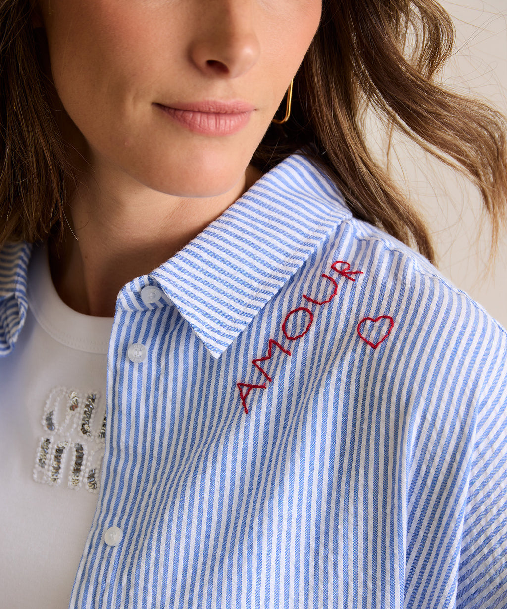 Oui 98647 Blue/White Striped Shirt