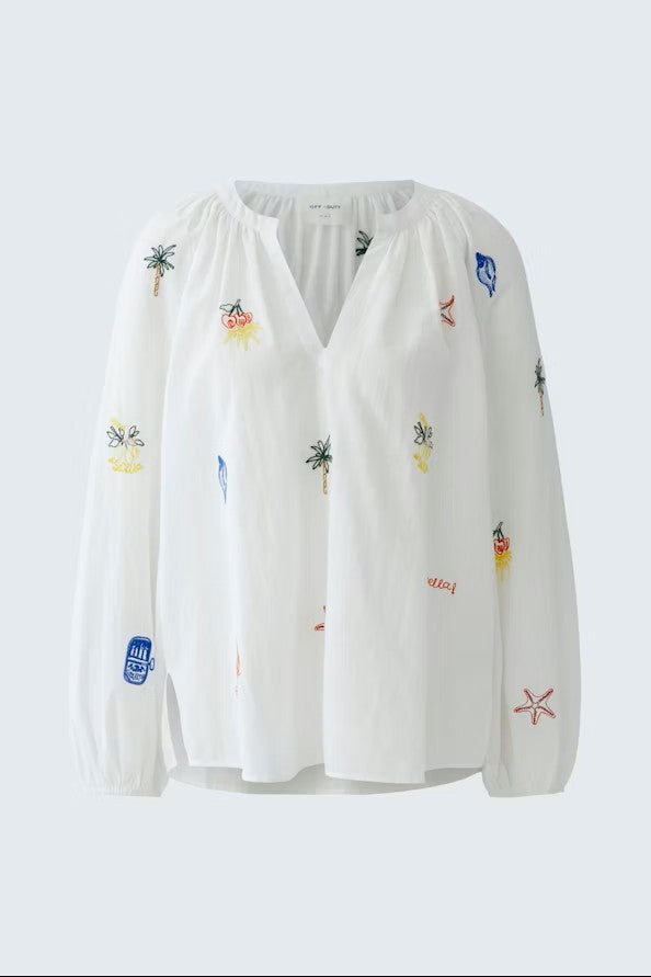 Oui 99238 Embroidered White Tunic Top