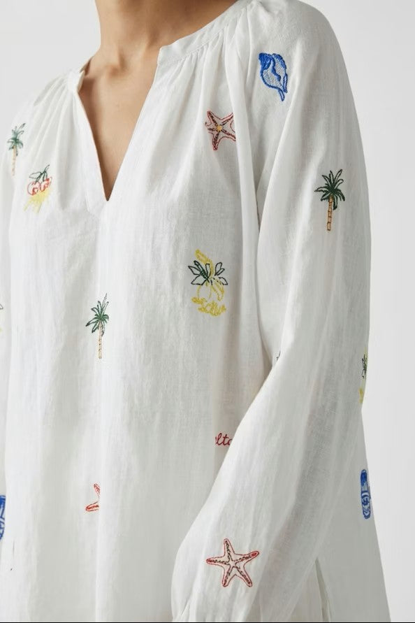 Oui 99238 Embroidered White Tunic Top