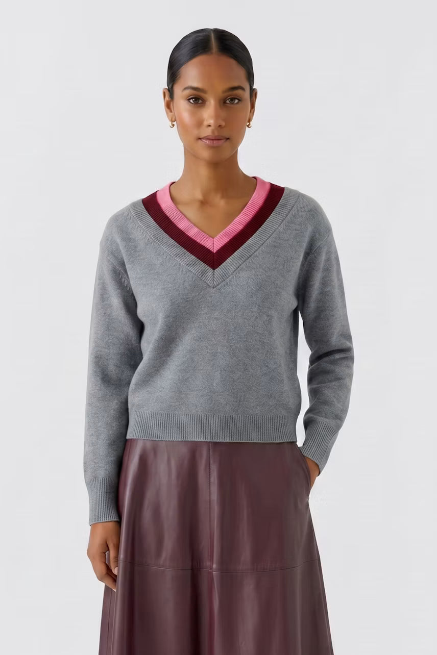 Oui 99822 Jumper - Grey/Red/Pink