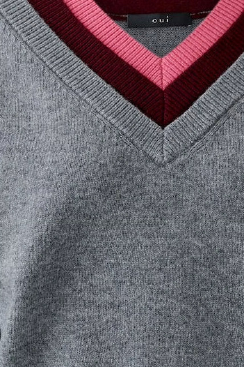 Oui 99822 Jumper - Grey/Red/Pink