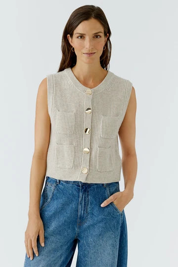 Oui 99864 Knitted Waistcoat - Cream