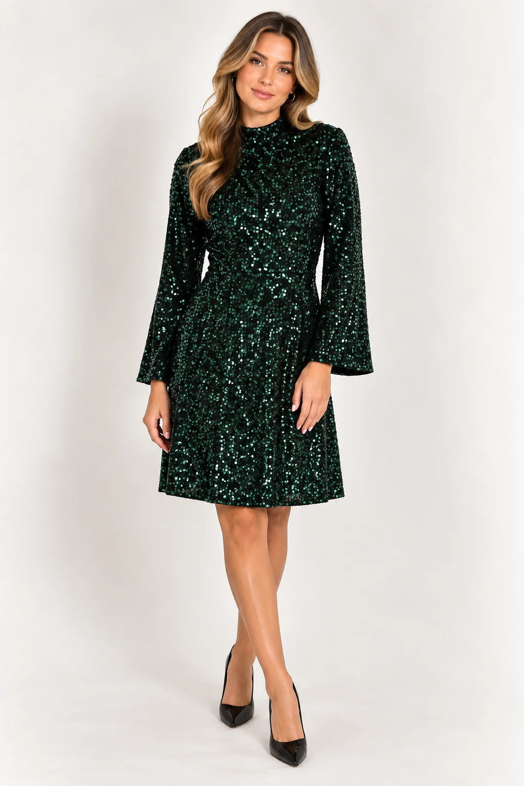 Oui 99926 Sequin Dress - Dark Green