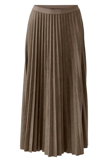 Oui 99943 Pleated Suede Skirt - Dark Brown
