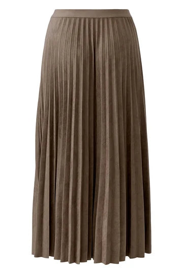Oui 99943 Pleated Suede Skirt - Dark Brown