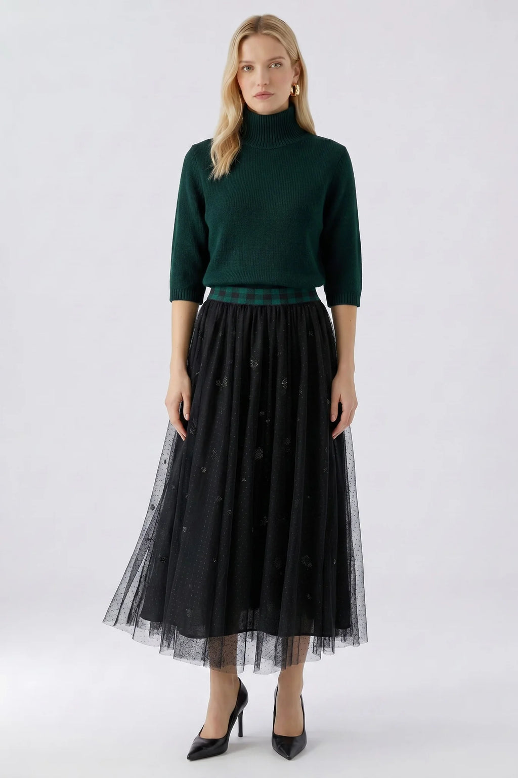 Oui 99957 Chiffon Skirt - Black