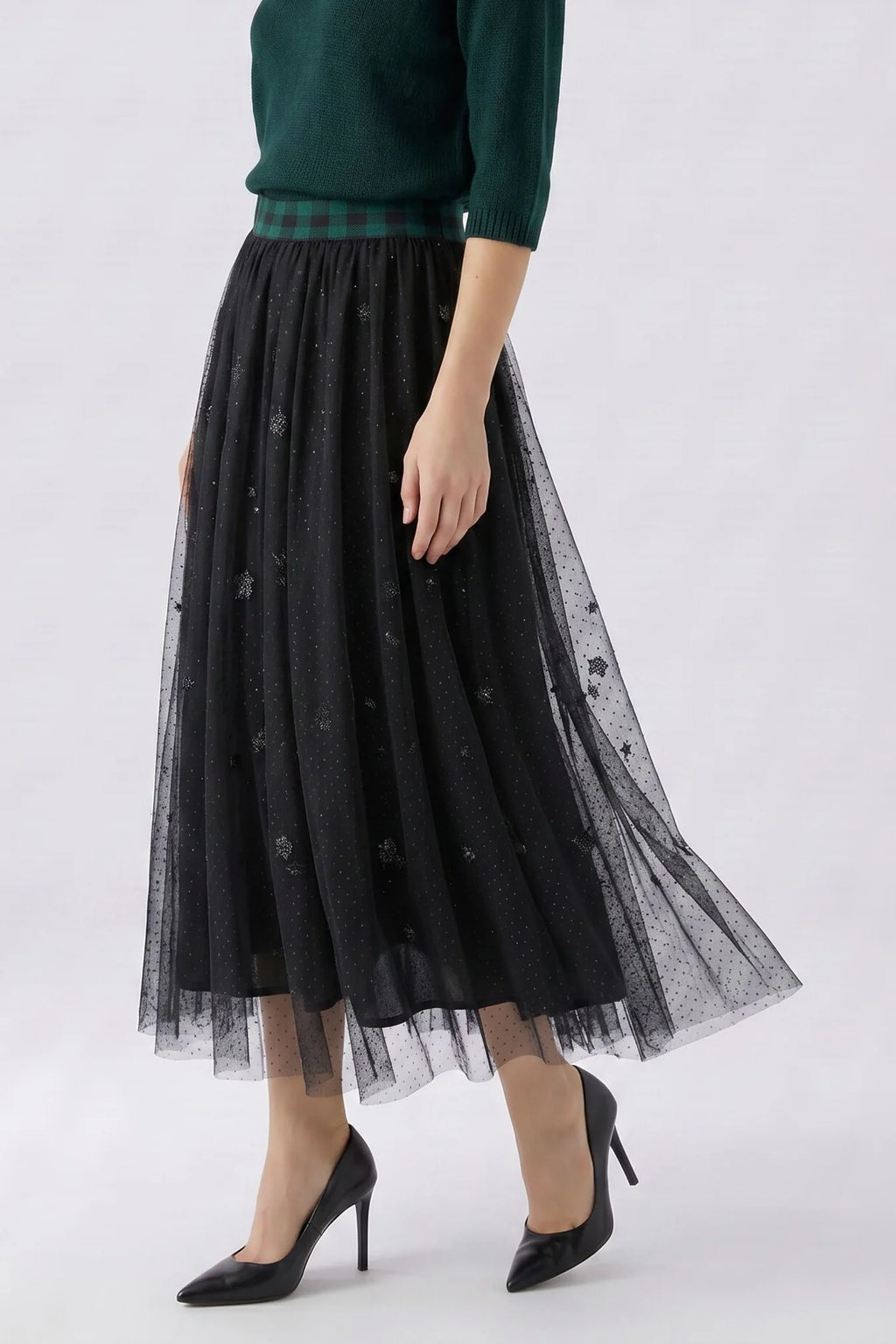 Oui 99957 Chiffon Skirt - Black