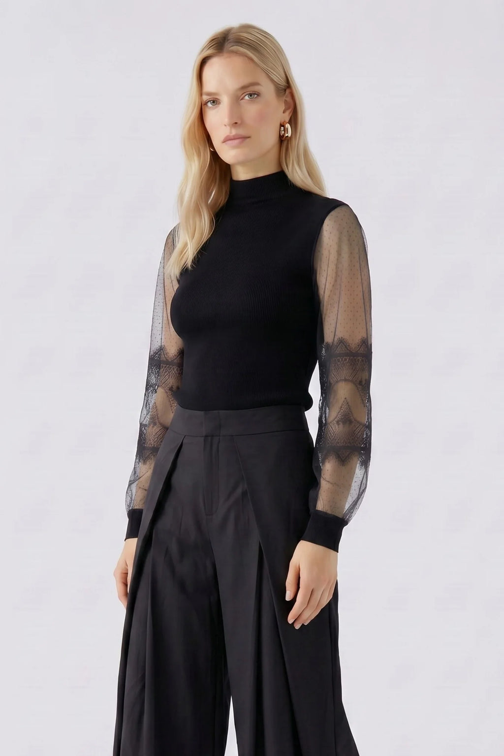 Oui  Chiffon Jumper - Black