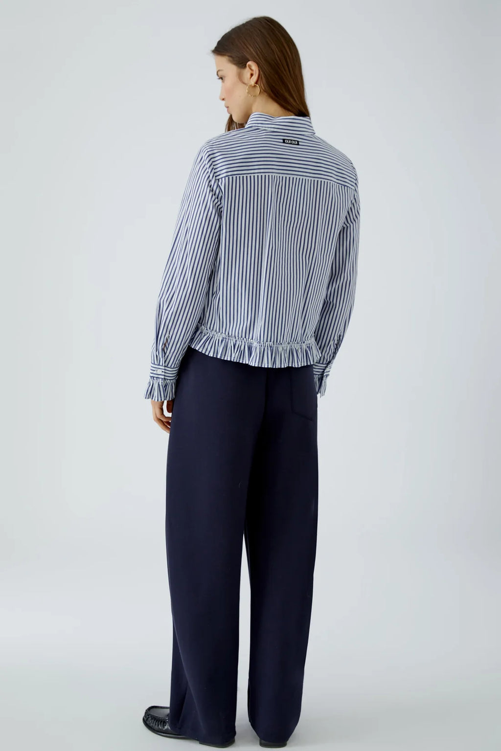 Oui Purple/White OR Blue/White Striped Ruffle Shirt