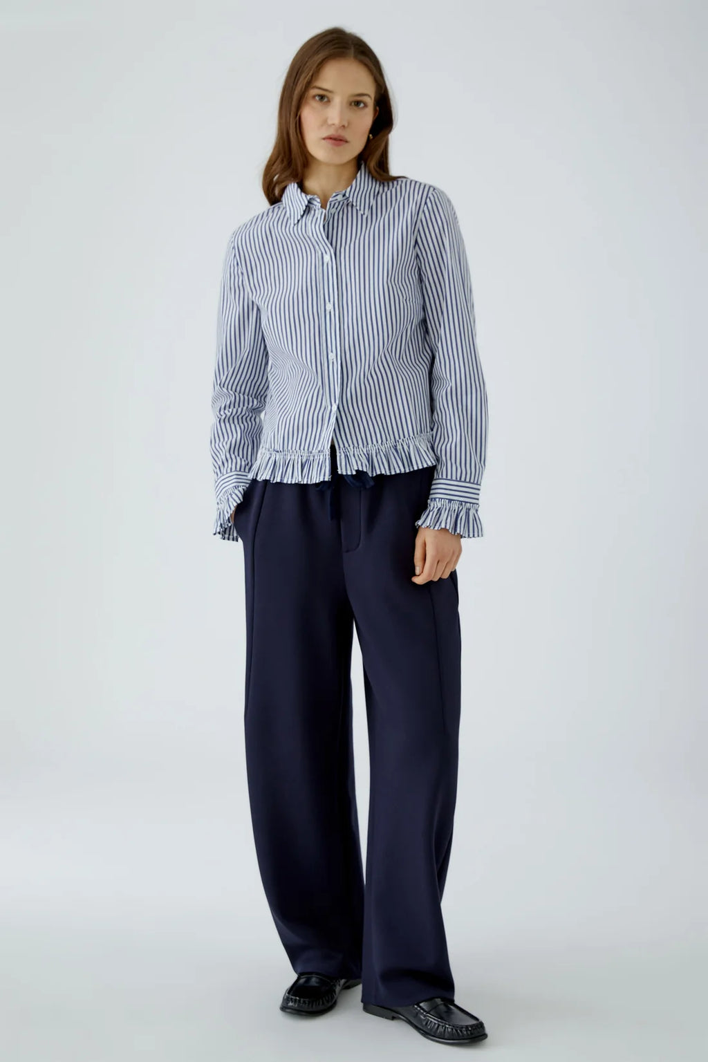 Oui Purple/White OR Blue/White Striped Ruffle Shirt