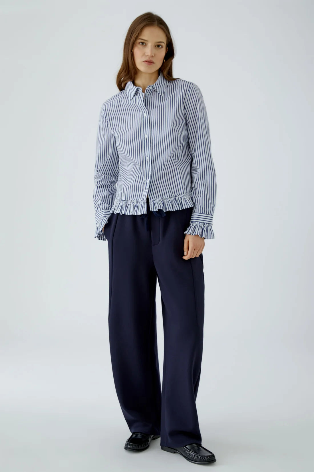 Oui Purple/White OR Blue/White Striped Ruffle Shirt