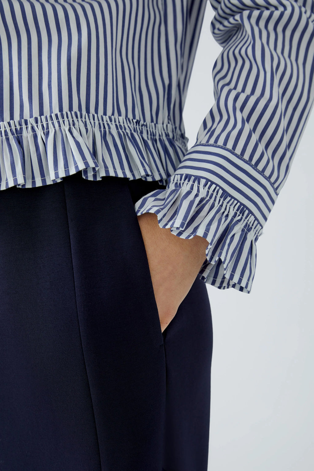 Oui Purple/White OR Blue/White Striped Ruffle Shirt