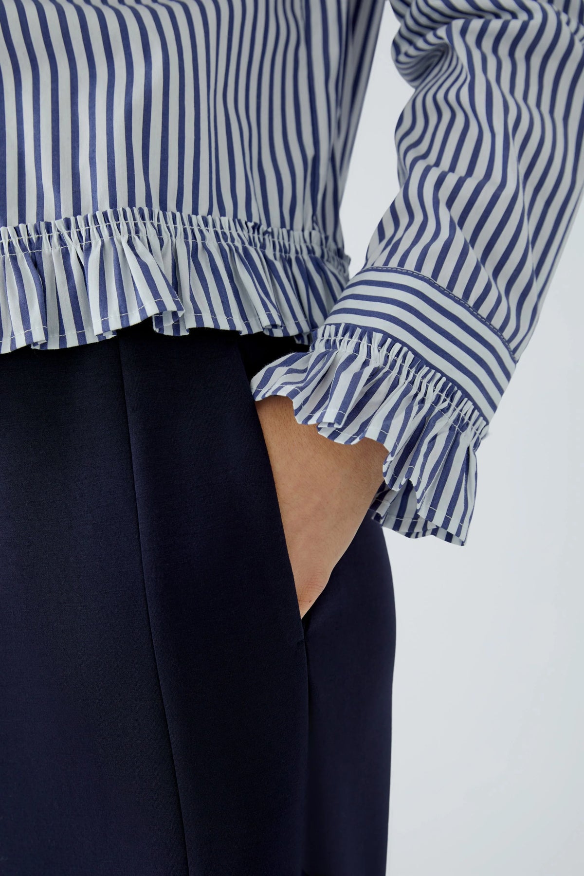 Oui Purple/White OR Blue/White Striped Ruffle Shirt