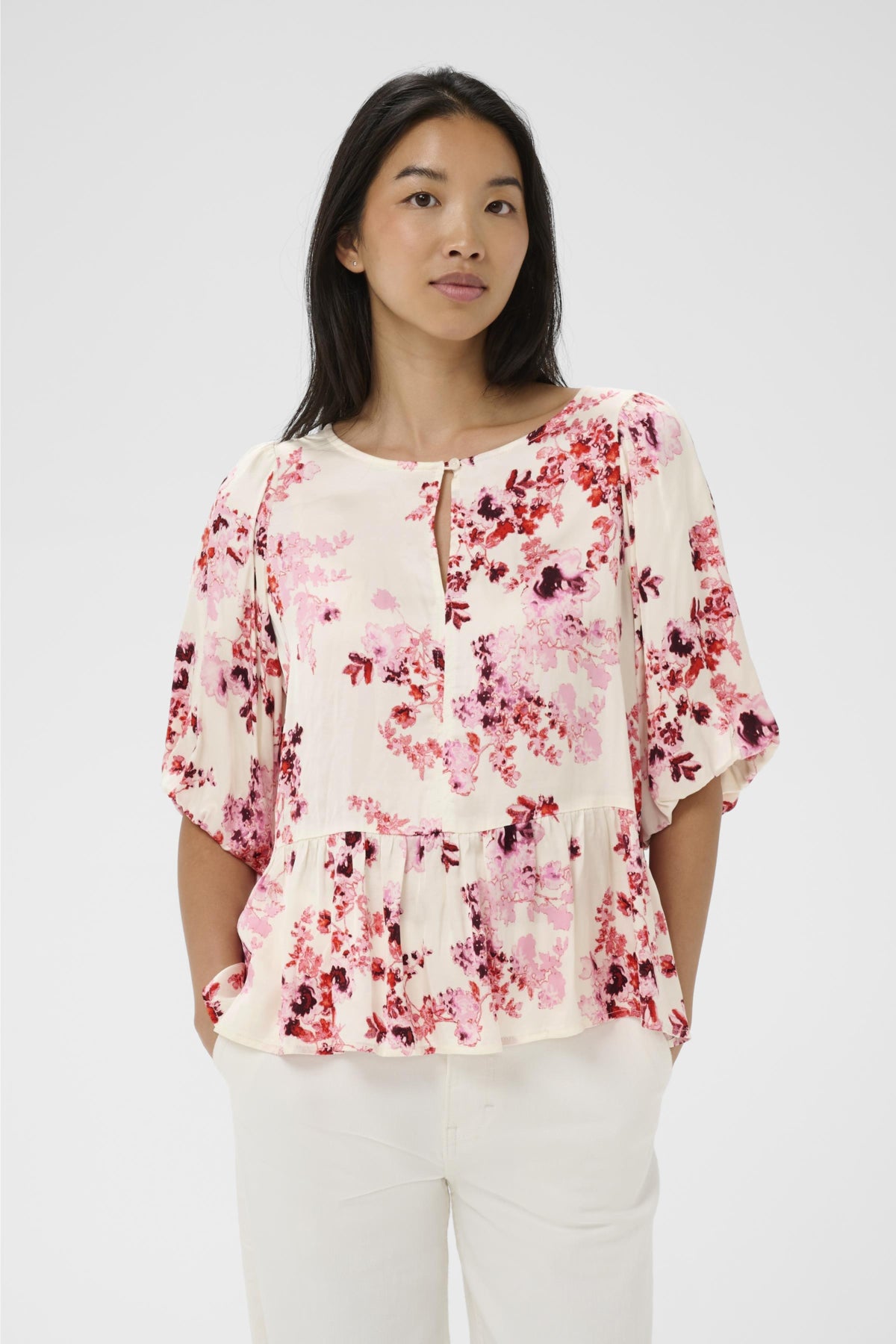 Part Two Azelia Floral Blouse – Soft Cream & Pink Print