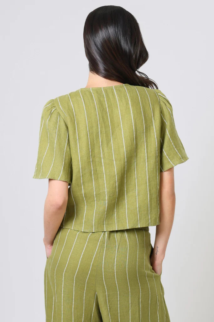 Traffic People Parallel Lines Top – Green Printed Blouse