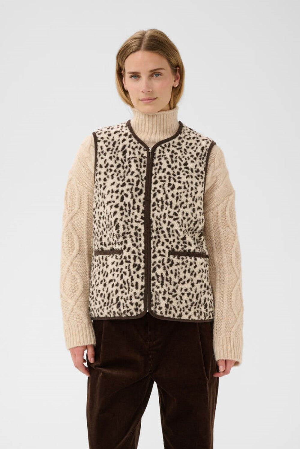 Part Two Camelie Gilet - Cream/brown Spot