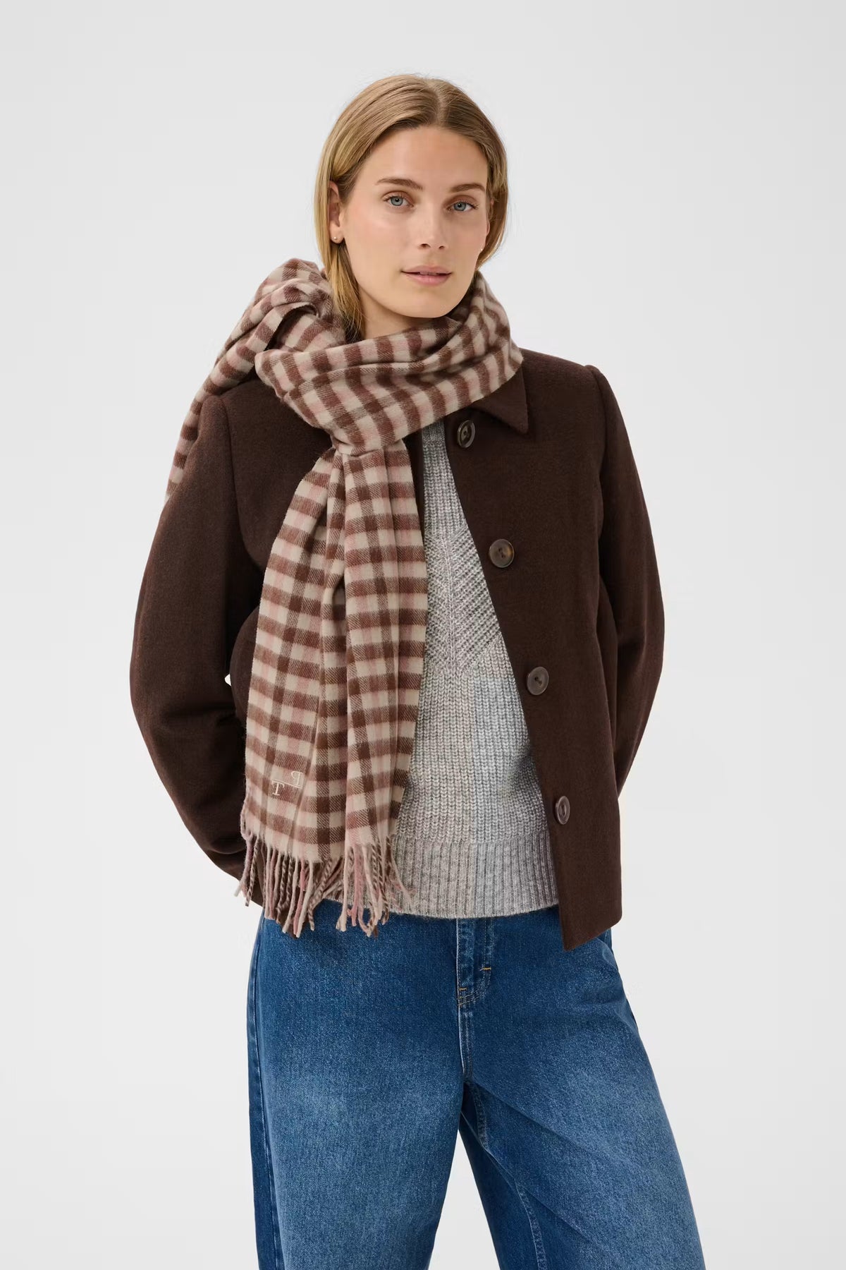 Part Two Kitha Pink Check Scarf