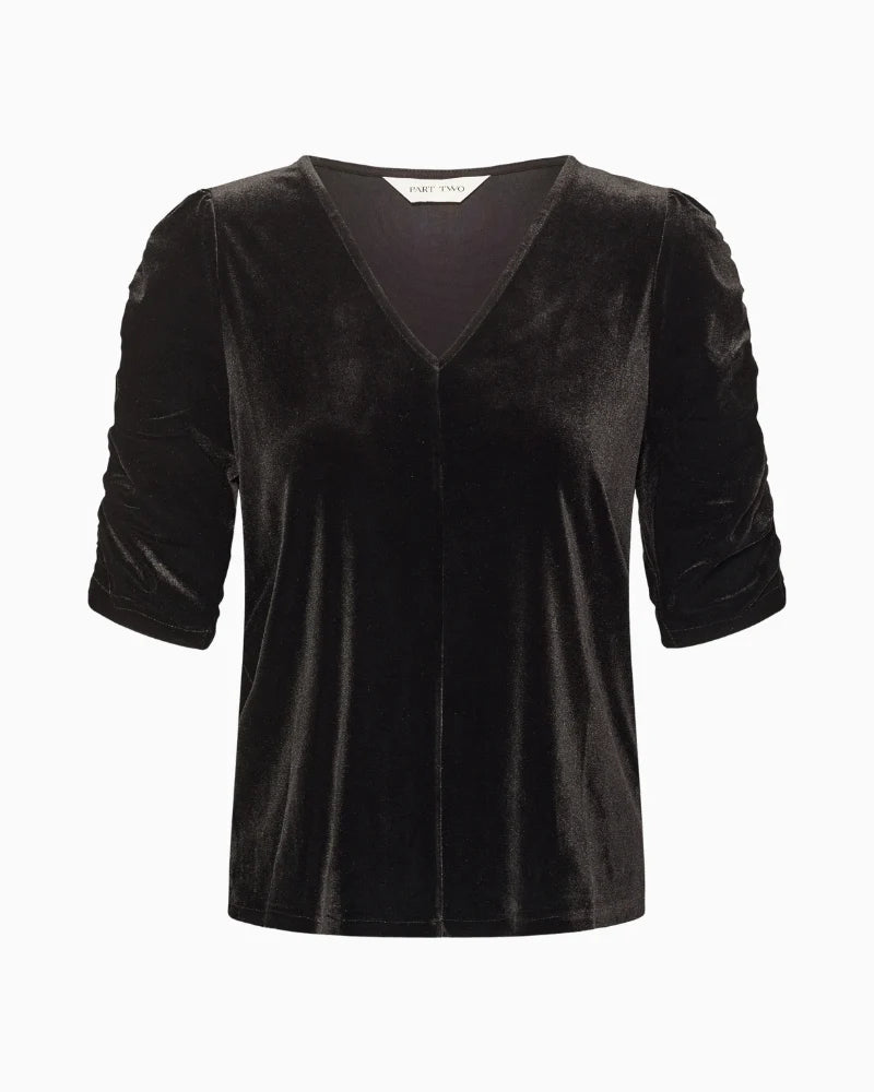 Part Two Valeriia Velvet Short Sleeved Blouse - Black