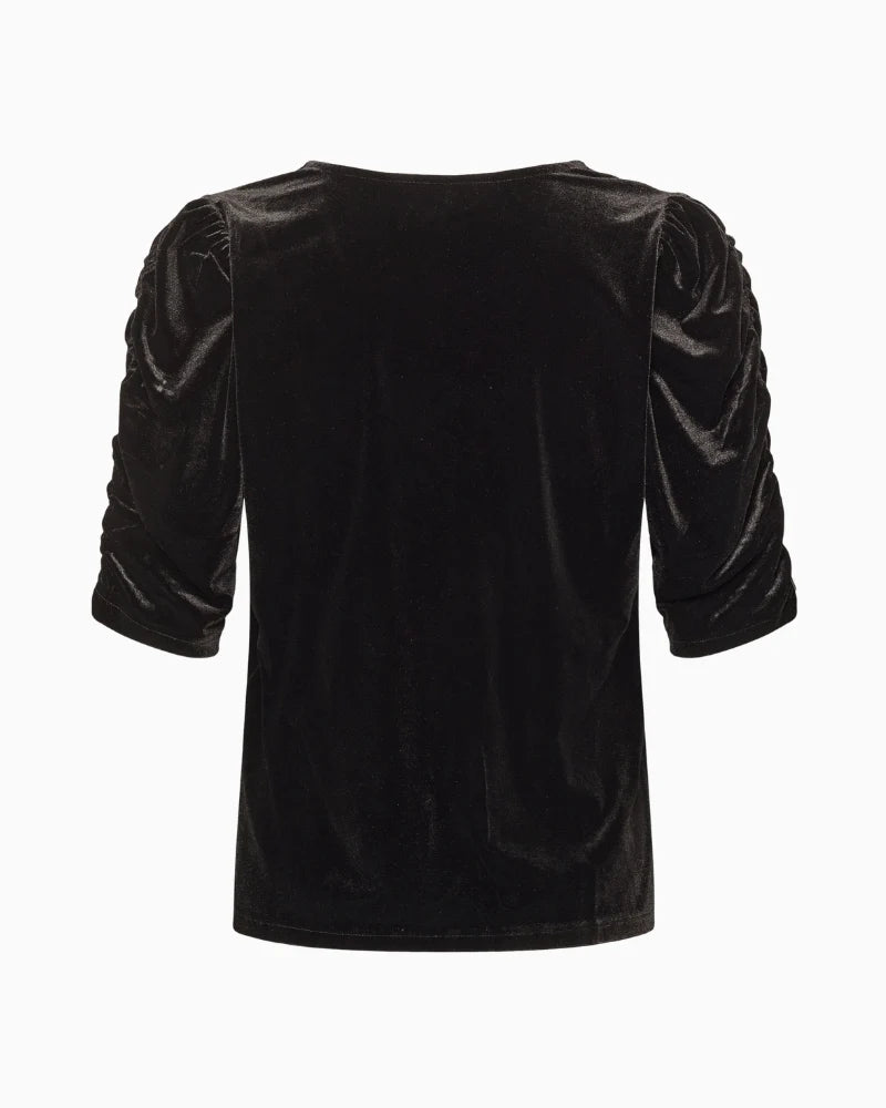 Part Two Valeriia Velvet Short Sleeved Blouse - Black