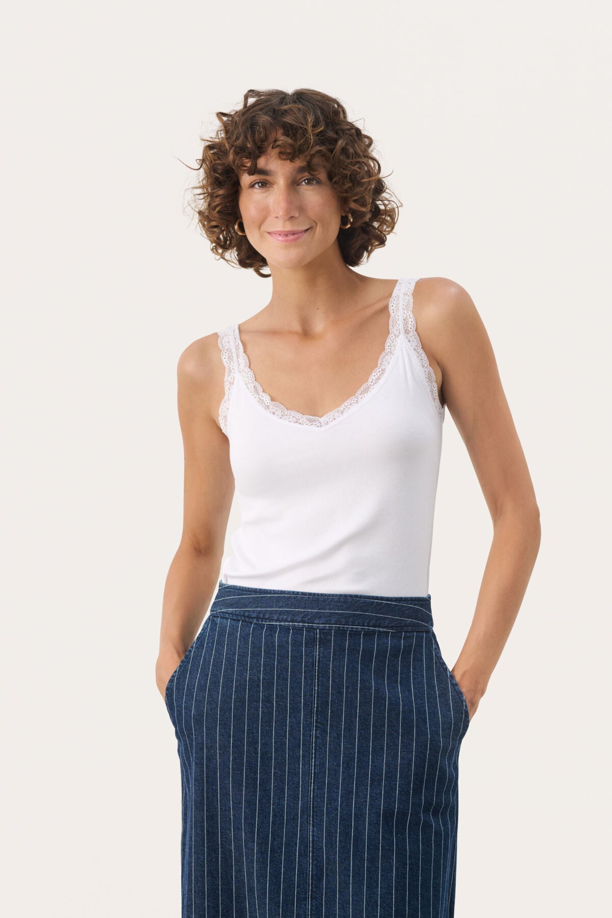 Part Two Jelona  Lace Trim Camisole - Cream (Also Available in White)